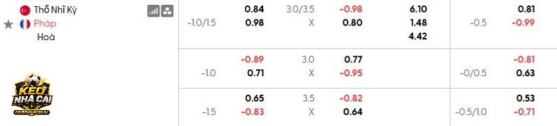 Tỷ lệ kèo Thổ Nhĩ Kỳ vs Pháp