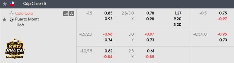 Tỷ lệ kèo Colo Colo vs Puerto Montt Tỷ lệ kèo Colo Colo vs Puerto Montt